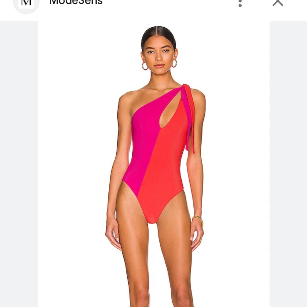 Beach Riot one piece swimsuit bright pink / red halter or side neck rie
